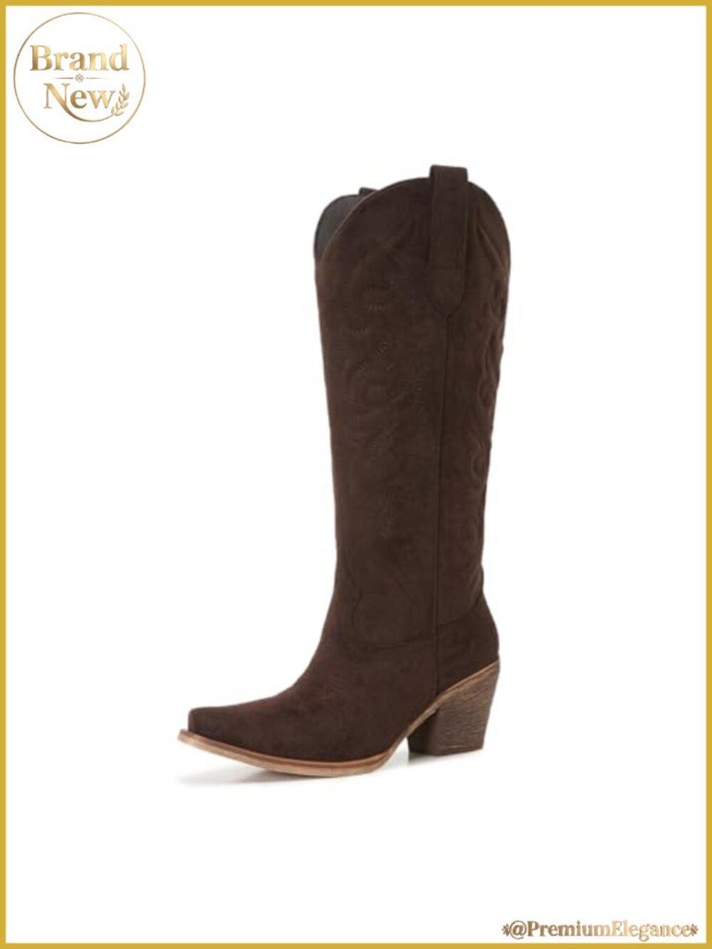 Suede Knee High Western Cowboy Boots Pointed Toe Chunky Low Heel